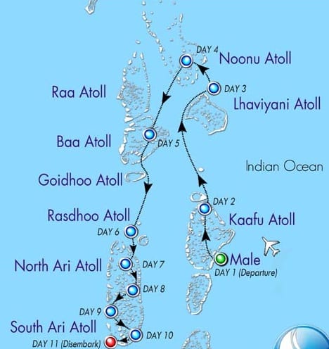 Maldives Liveaboard Route Map 