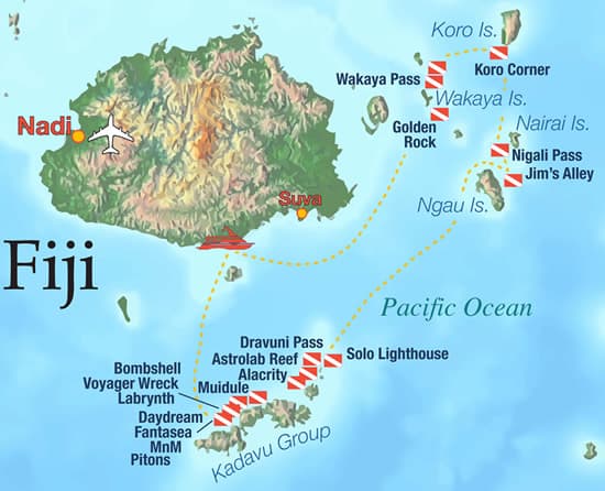 fiji aggressor liveaboard itinerary map