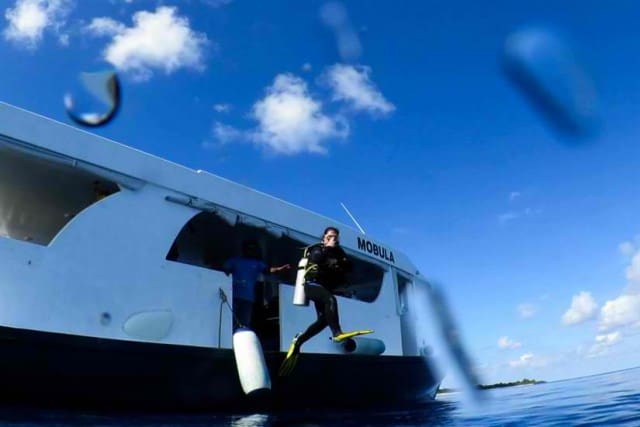 The Mobula, the custom-built dhoni boat of Manta Cruise is where dive gears are stored and compressors are housed.