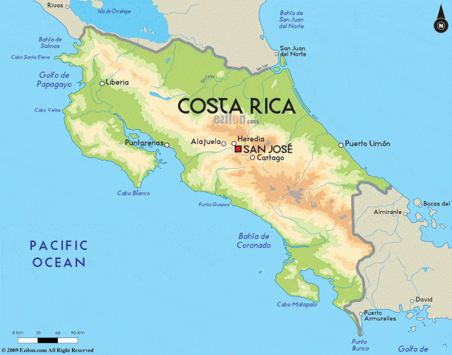 costa rica scuba diving map