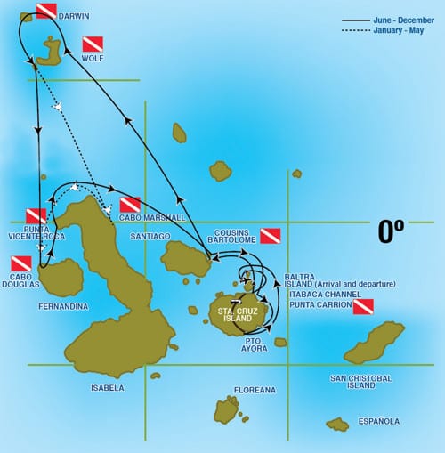 mv galapagos aggressor III itinerary map liveaboard review