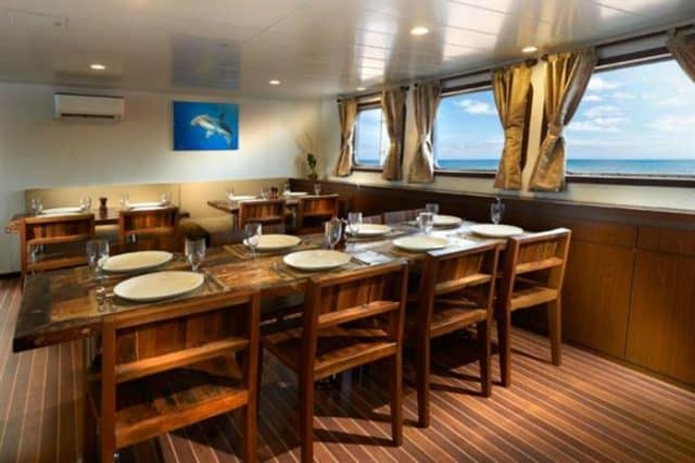 mv blue manta indoor dining liveaboard review